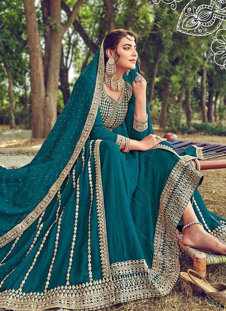 Turquoise Anarkali Lehenga Suit In uk