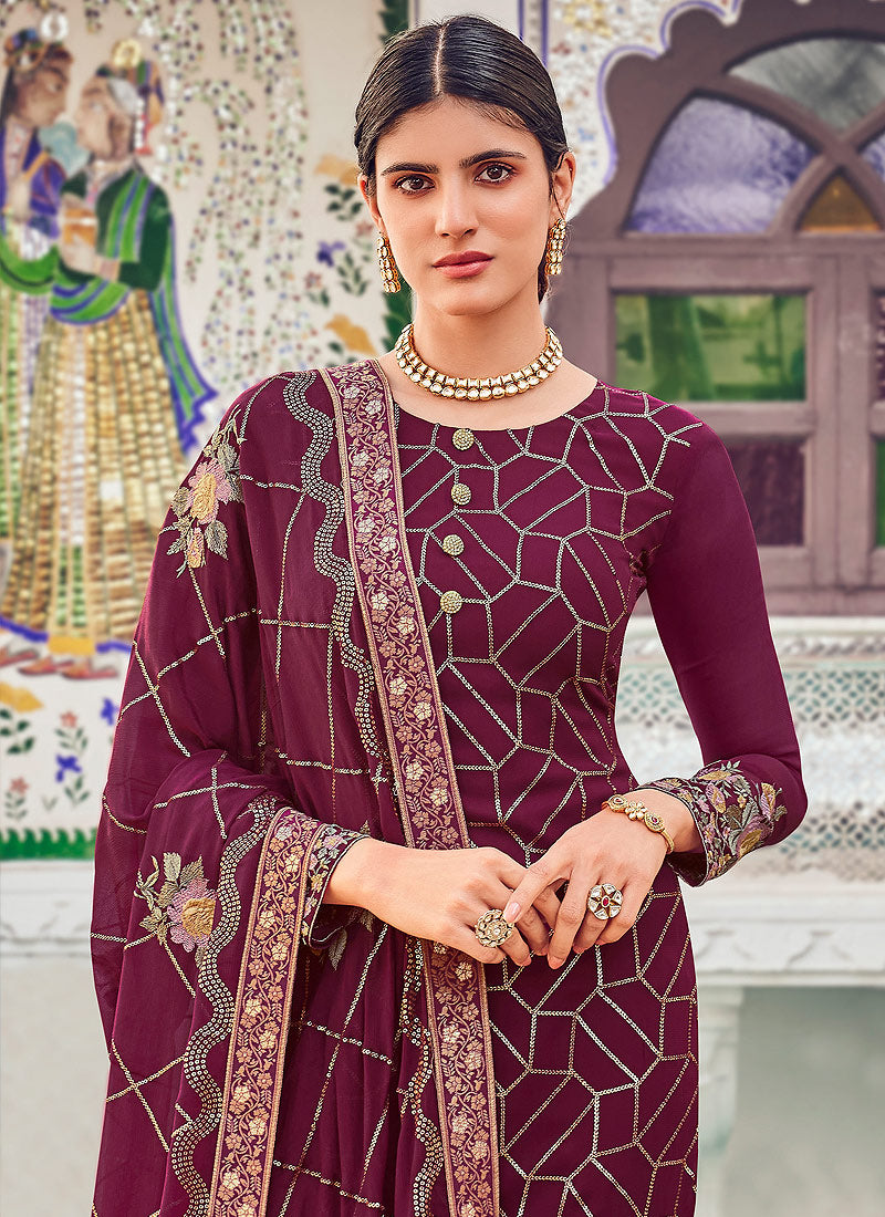 Deep Wine Indian Gharara Suit In usa