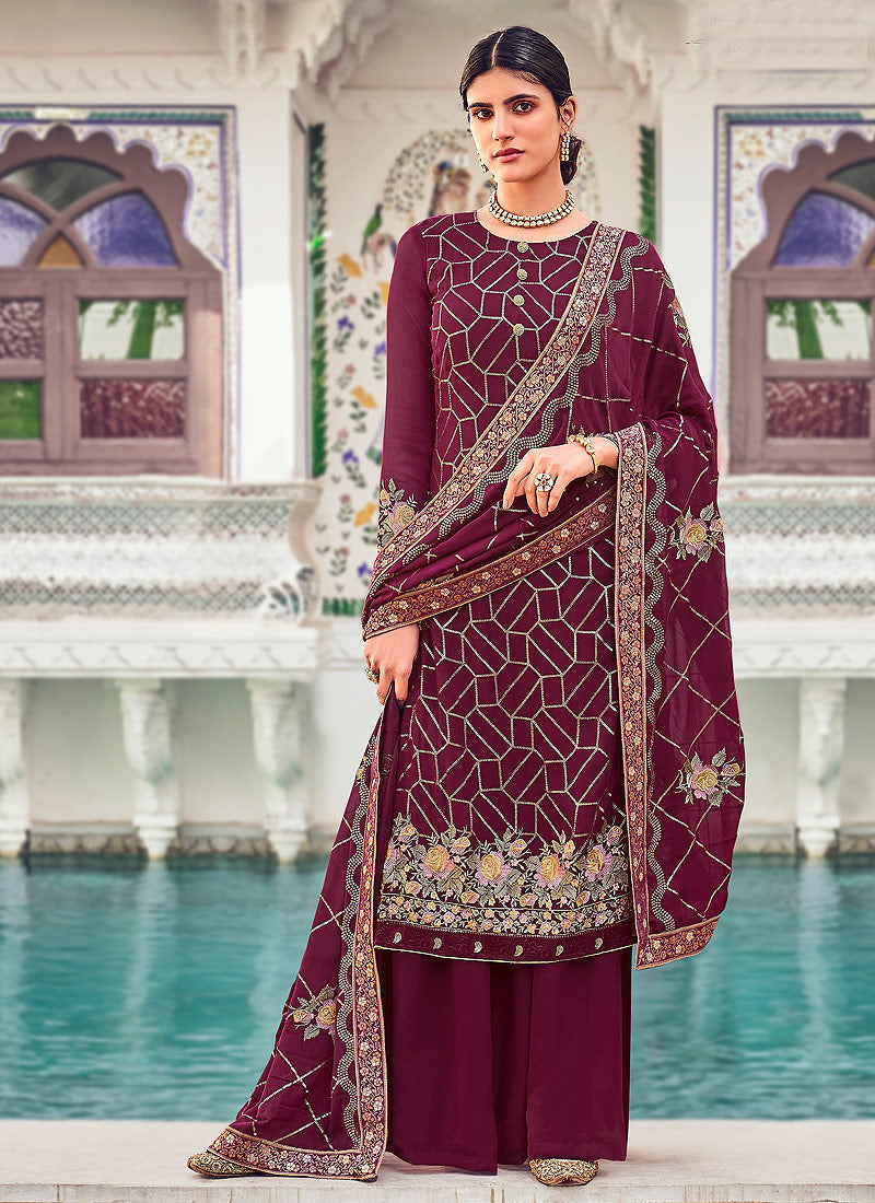 Deep Wine Indian Gharara Suit In uk