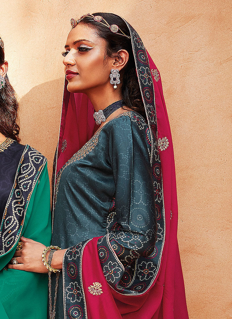 Turquoise And Red Festive Palazzo Suit In Germany