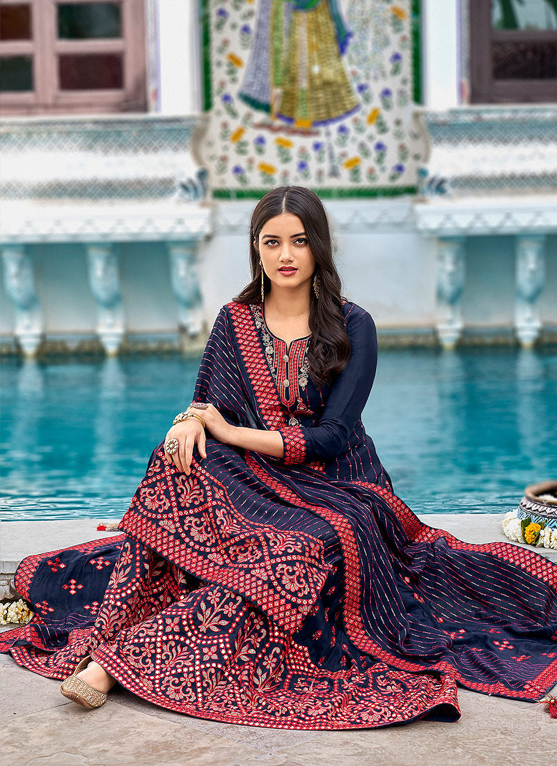 Blue And Red Gharara Suit