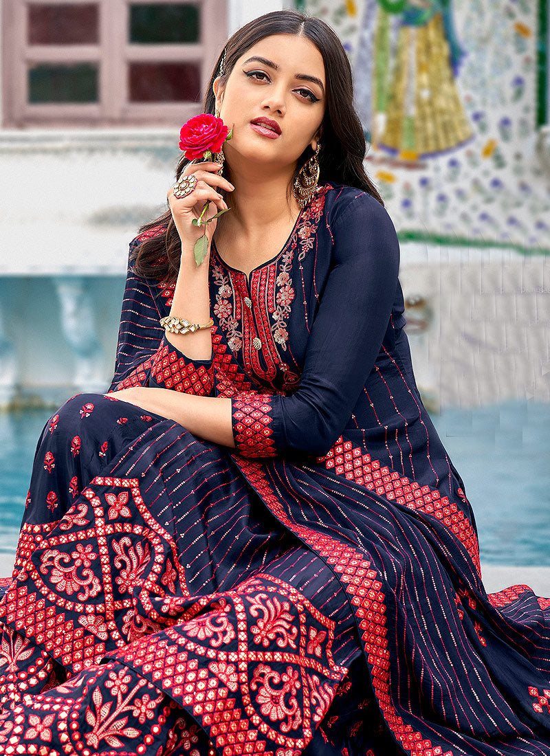 Blue And Red Gharara Suit In uk