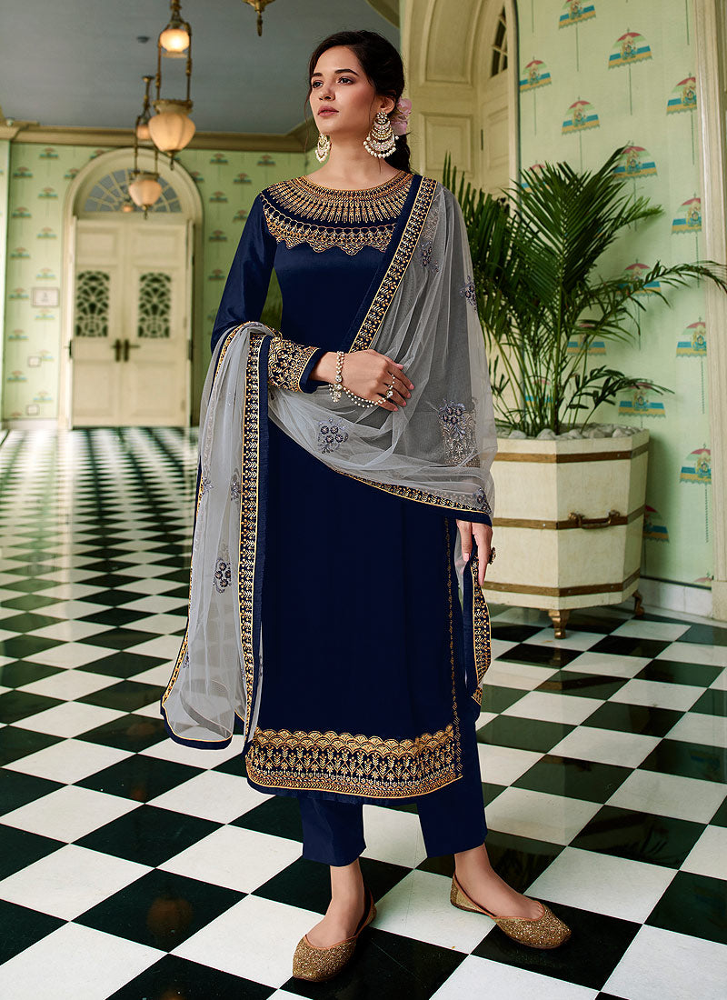Indian Clothes - Blue Two Tone Traditional Sharara Suit
