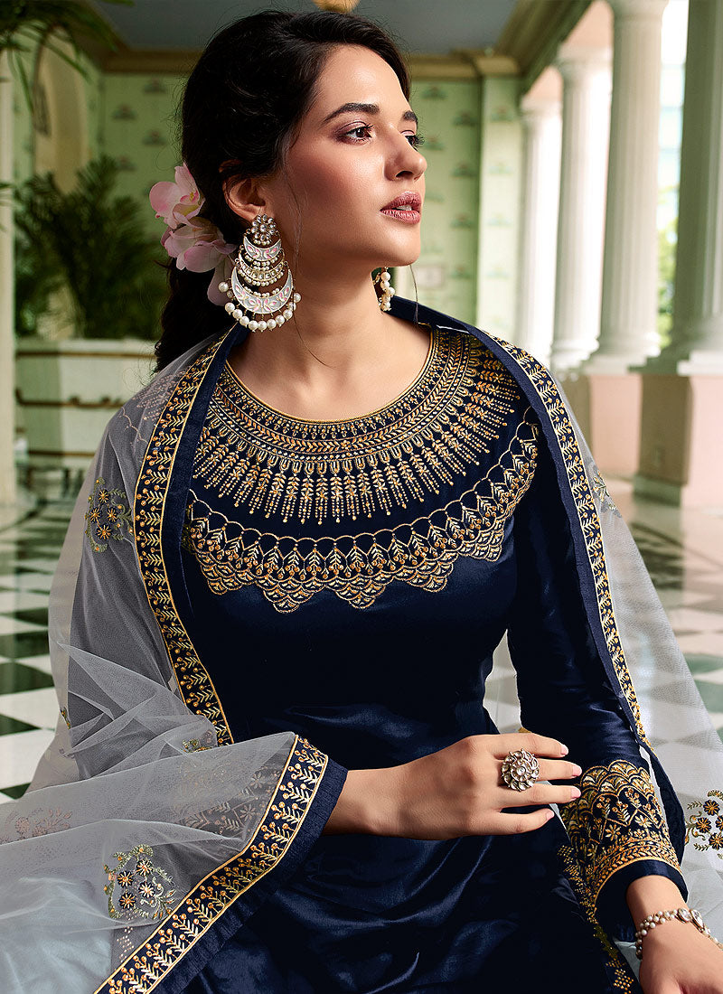 Indian Dresses - Blue Sharara Suit