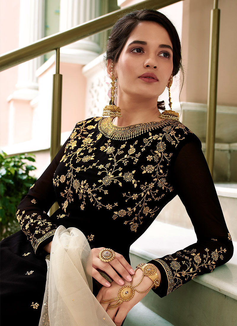 Indian Suits - Black Traditional Sharara Suit