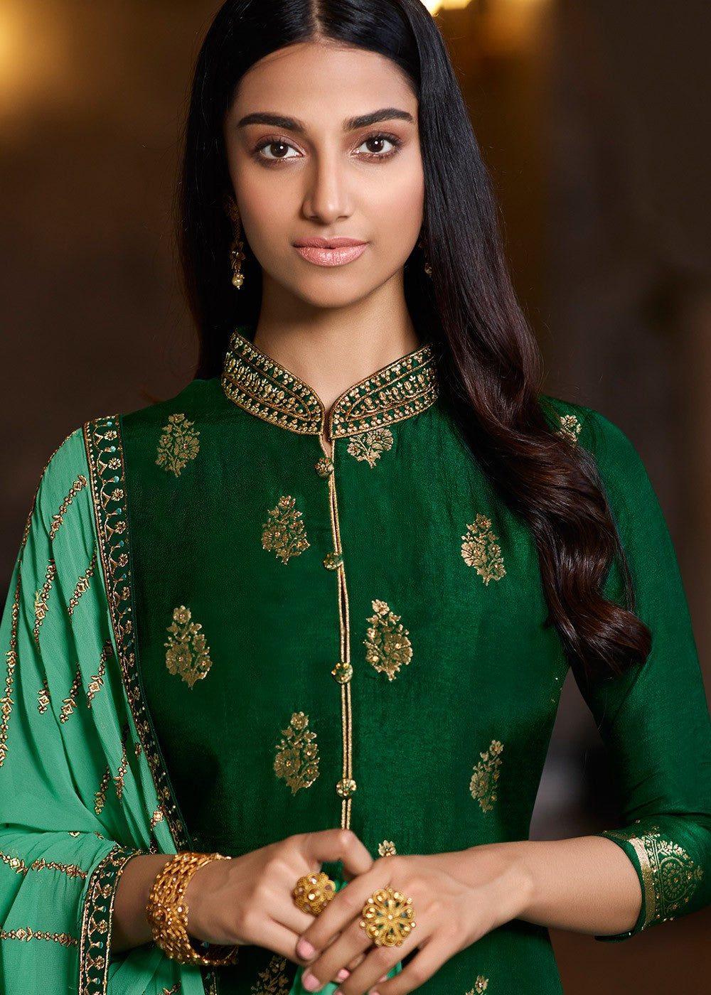 Indian Clothes - Green Designer Sharara Suit