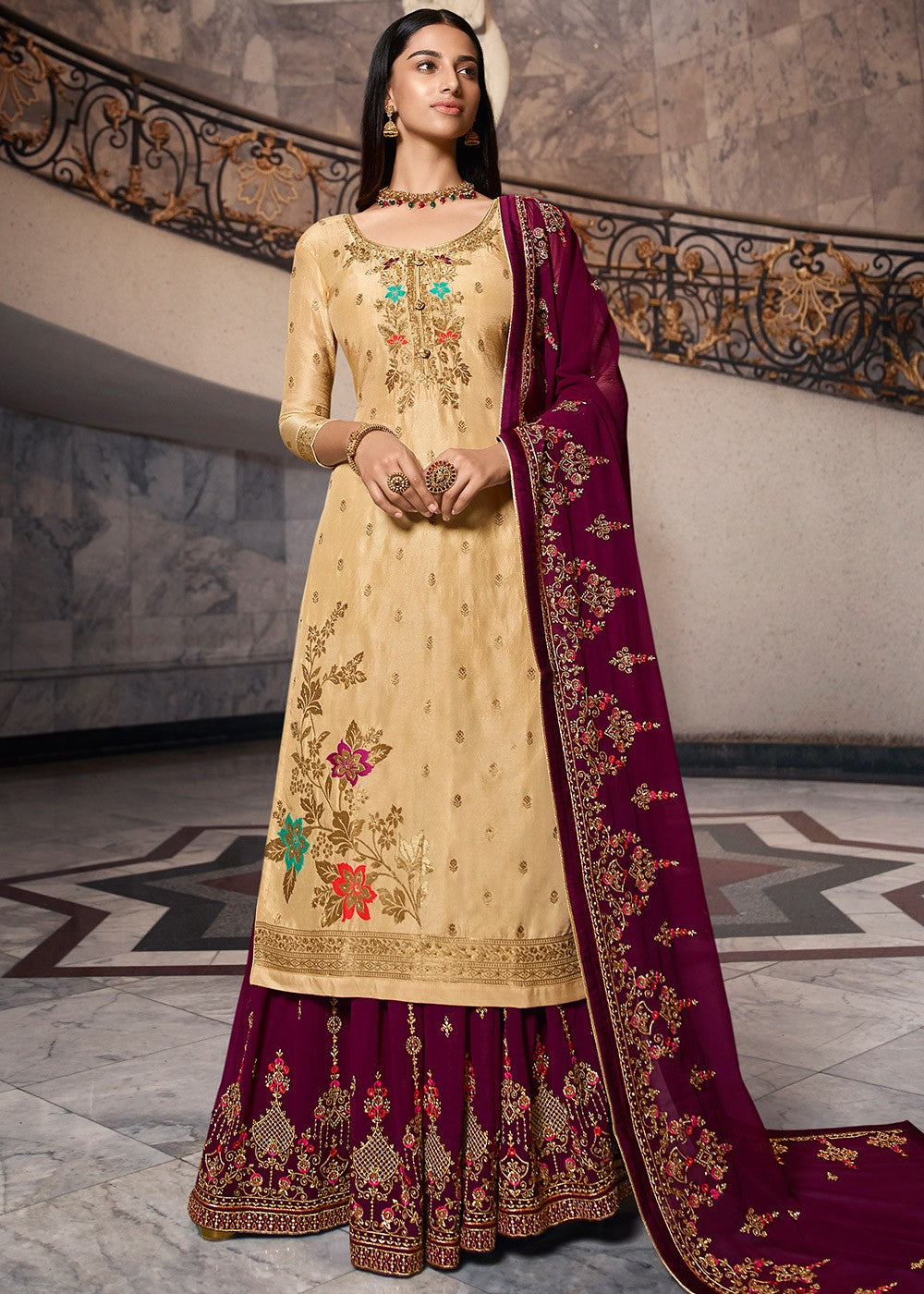 Cream Designer Sharara Suit