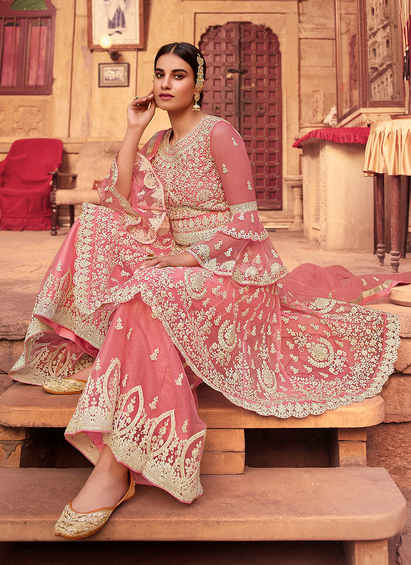 Pink Beige Gharara Suit In Usa