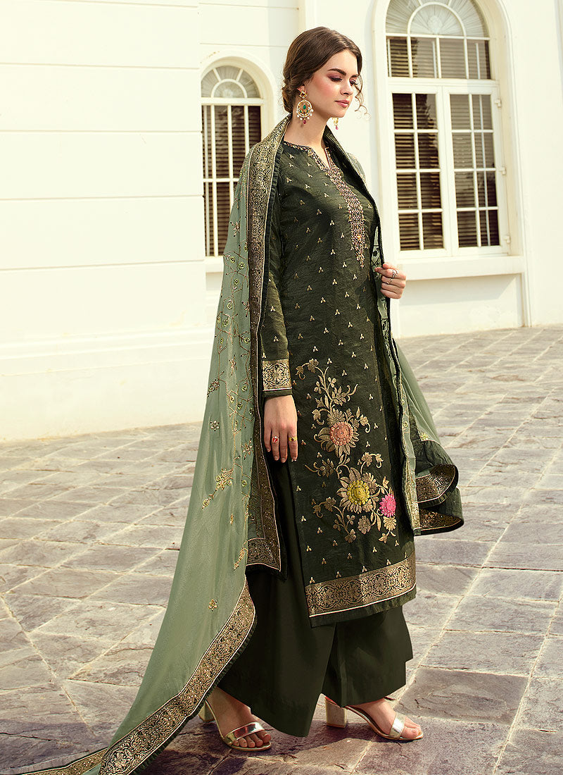 Olive Green Palazzo Suit In usa uk canada