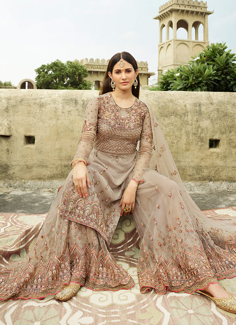 Soft Grey Golden Gharara Suit In usa uk canada