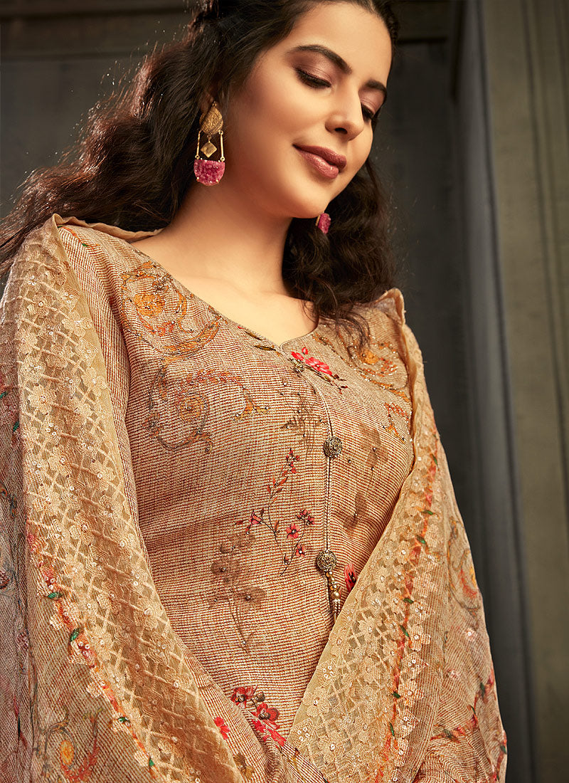 Indian Clothes - Peach Multi Embroidered Palazzo Suit