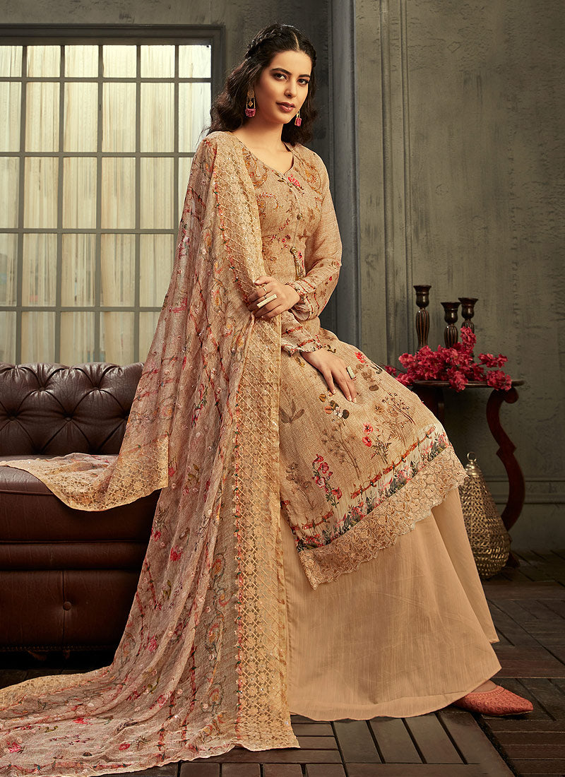 Indian Suits - Peach Multi Embroidered Palazzo Suit In usa uk canada