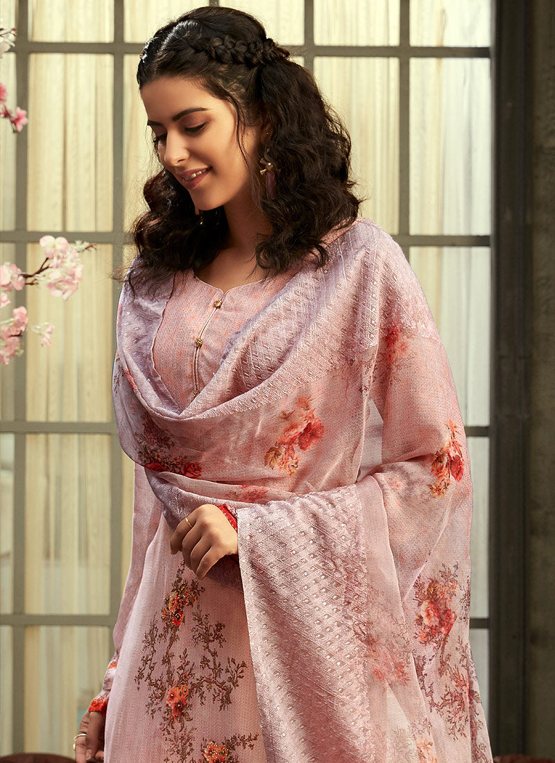 Indian Clothes - Light Purple Multi Embroidered Palazzo Suit