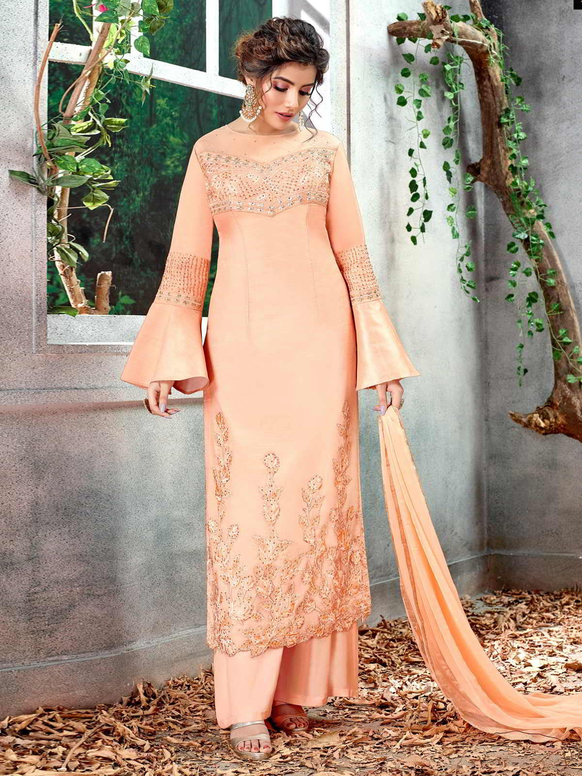 Peach Overall Zari Embroidered Pakistani Palazzo Suit