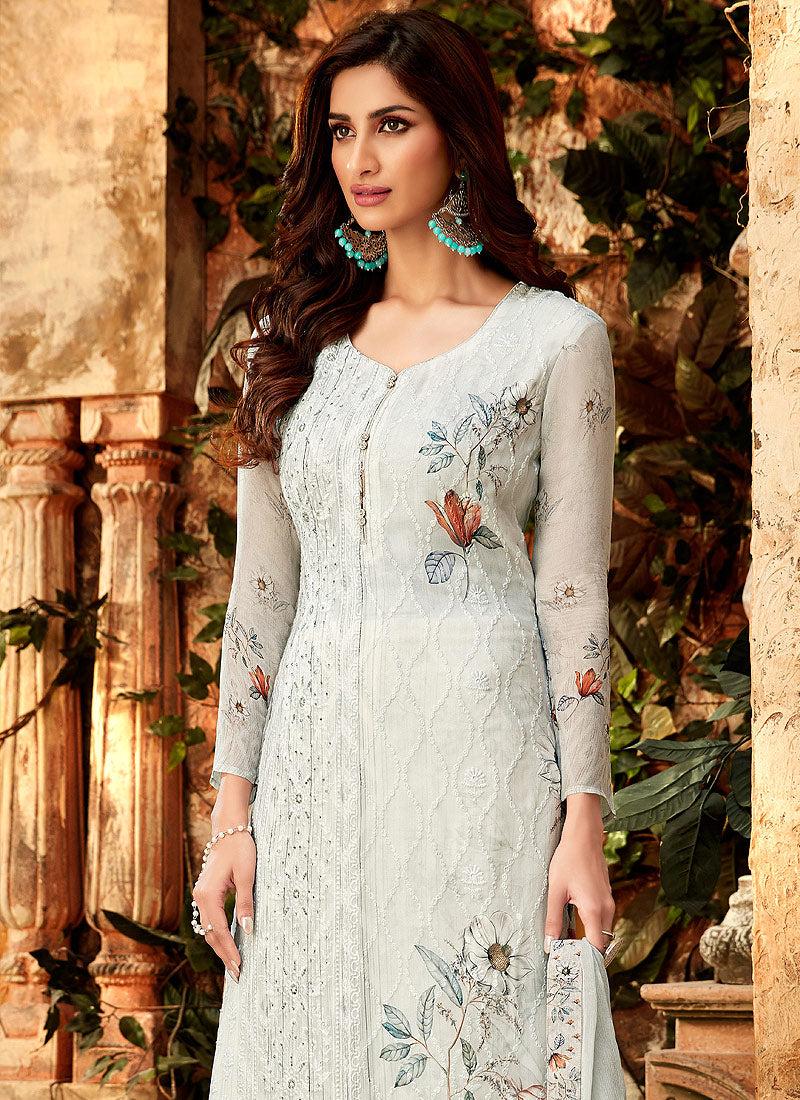 White Overall Multi Embroidered Palazzo Suit