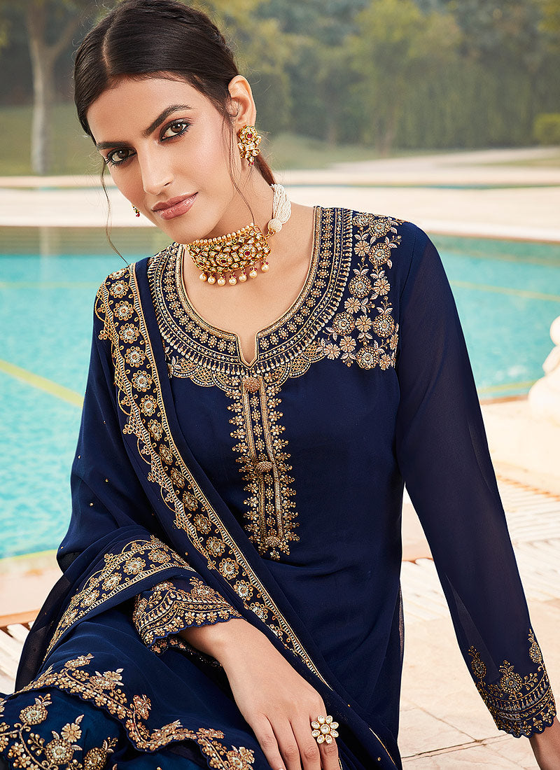 Blue Golden Churidar Suit In usa uk canada