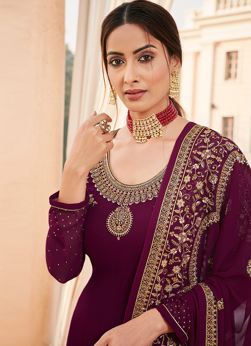 Maroon Golden Churidar Suit In usa uk canada