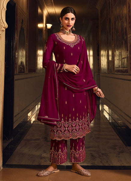 Deep Pink Embroidered Pakistani Pant Style Suit