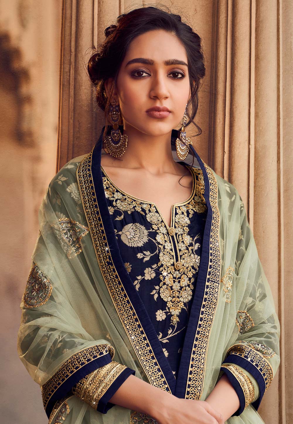 Blue And Green Lehenga style suit In usa