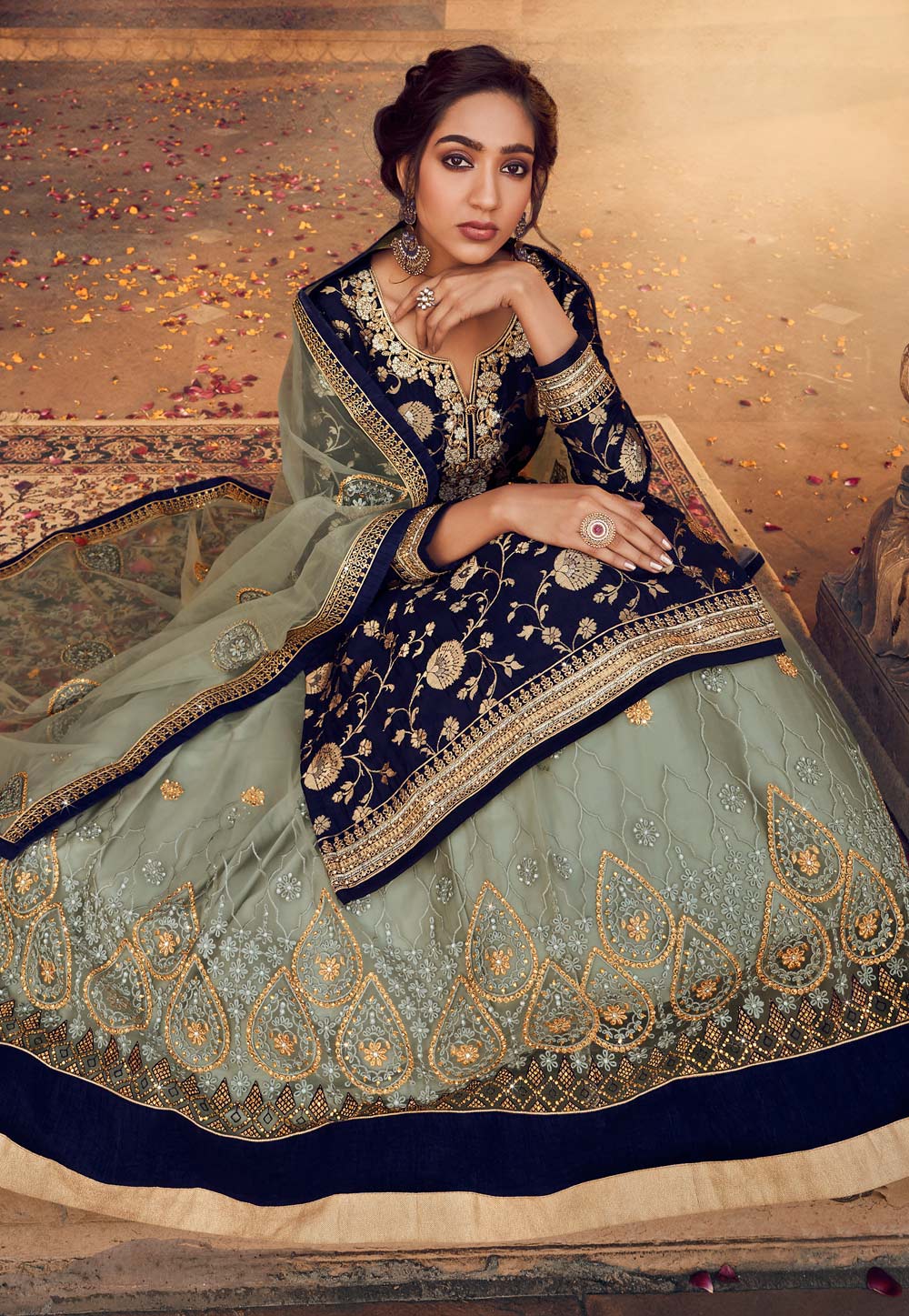 Blue And Green Lehenga style suit In usa uk canada