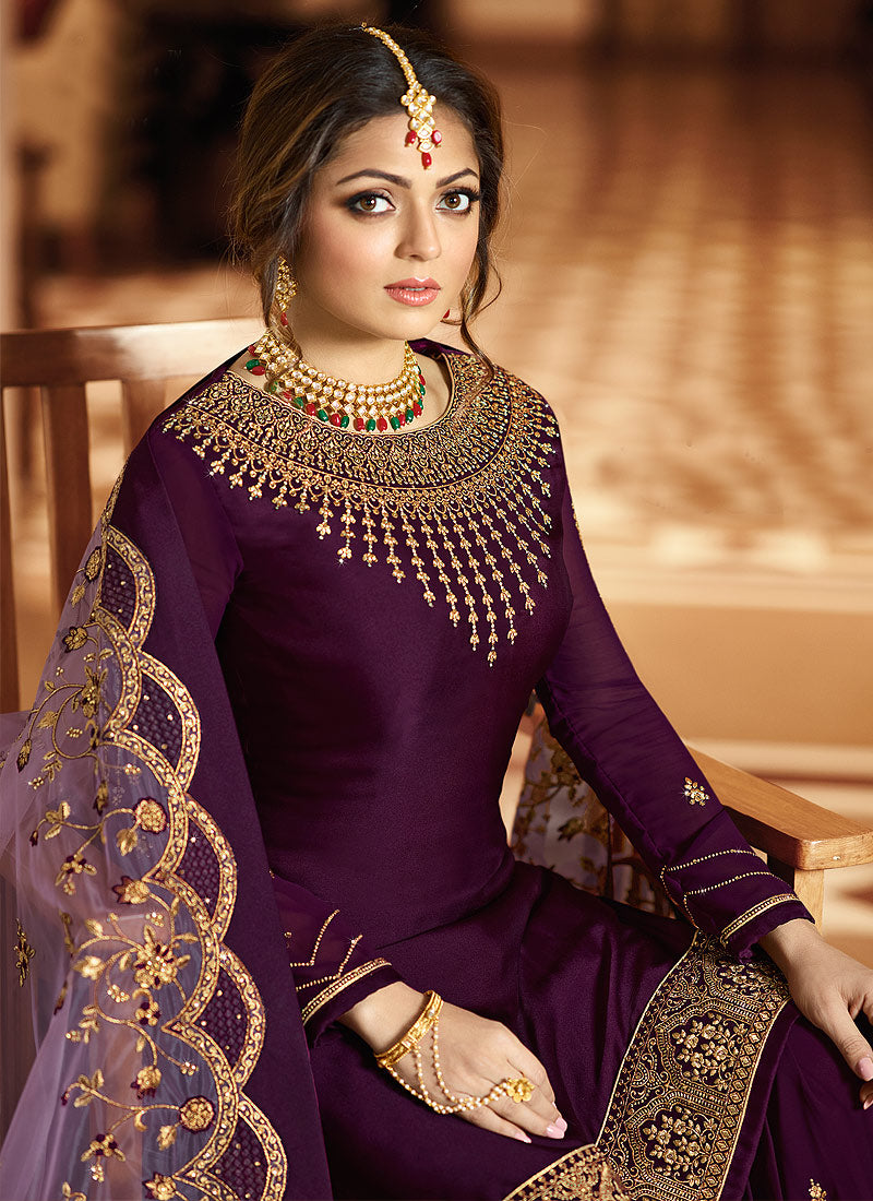 Purple And Gold Pakistani Gharara Suit