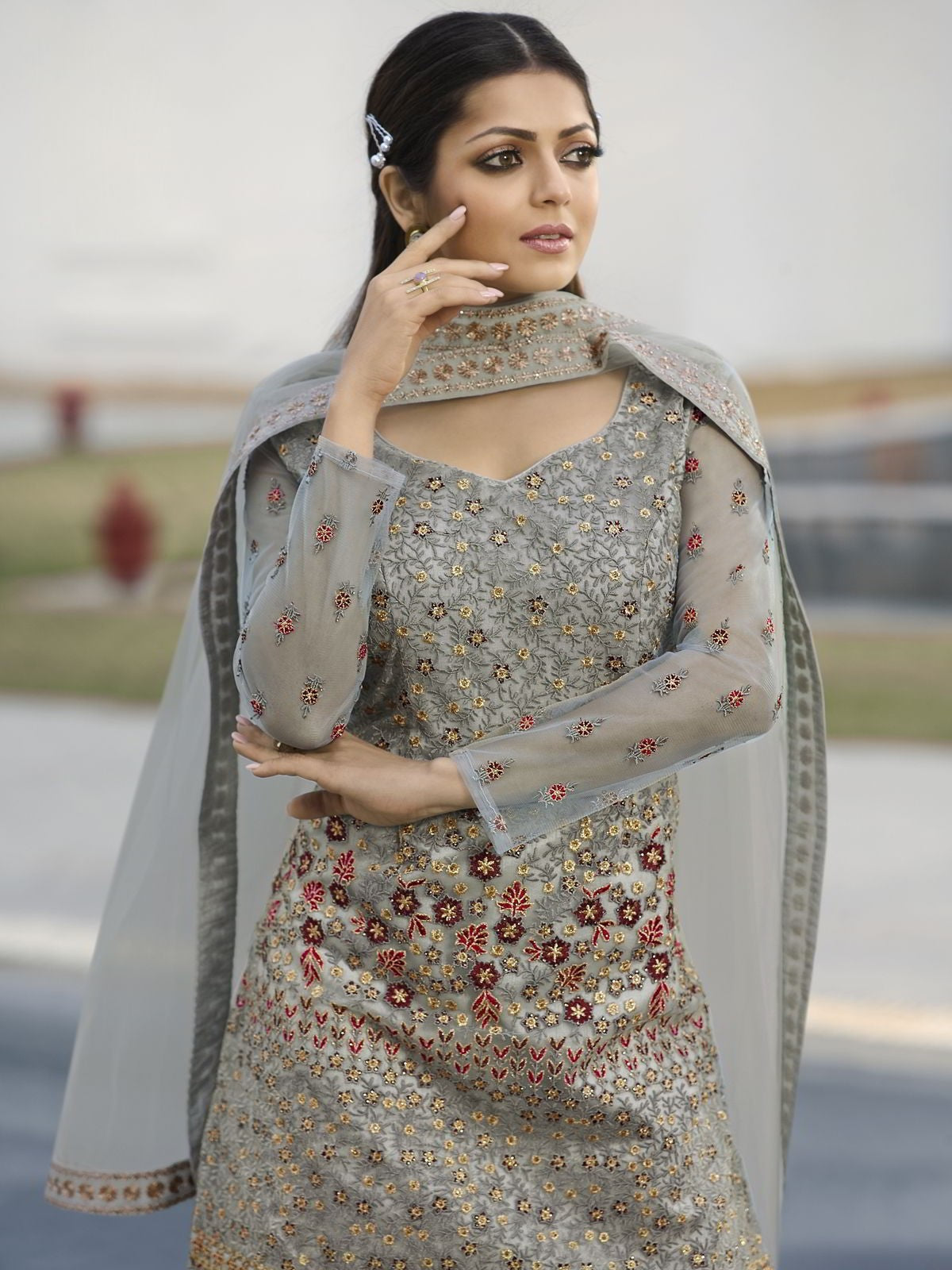 Grey Multi Pakistani Style Gharara Online