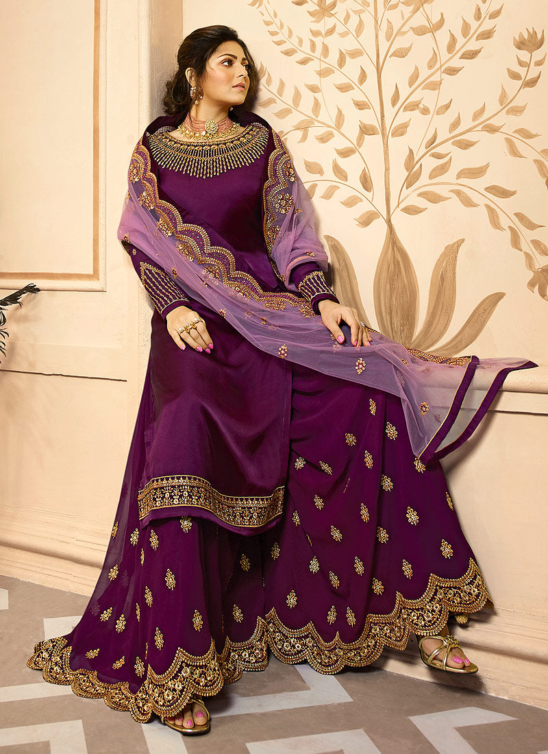 Magenta Golden Indian Gharara/Churidar Suit