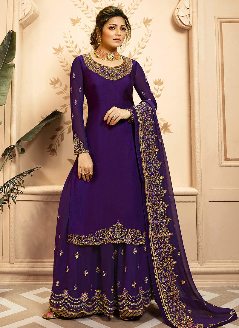 Purple Golden Indian Gharara/Churidar Suit