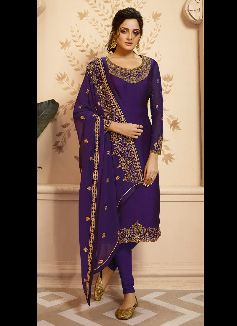 Purple Golden Indian Gharara/Churidar Suit