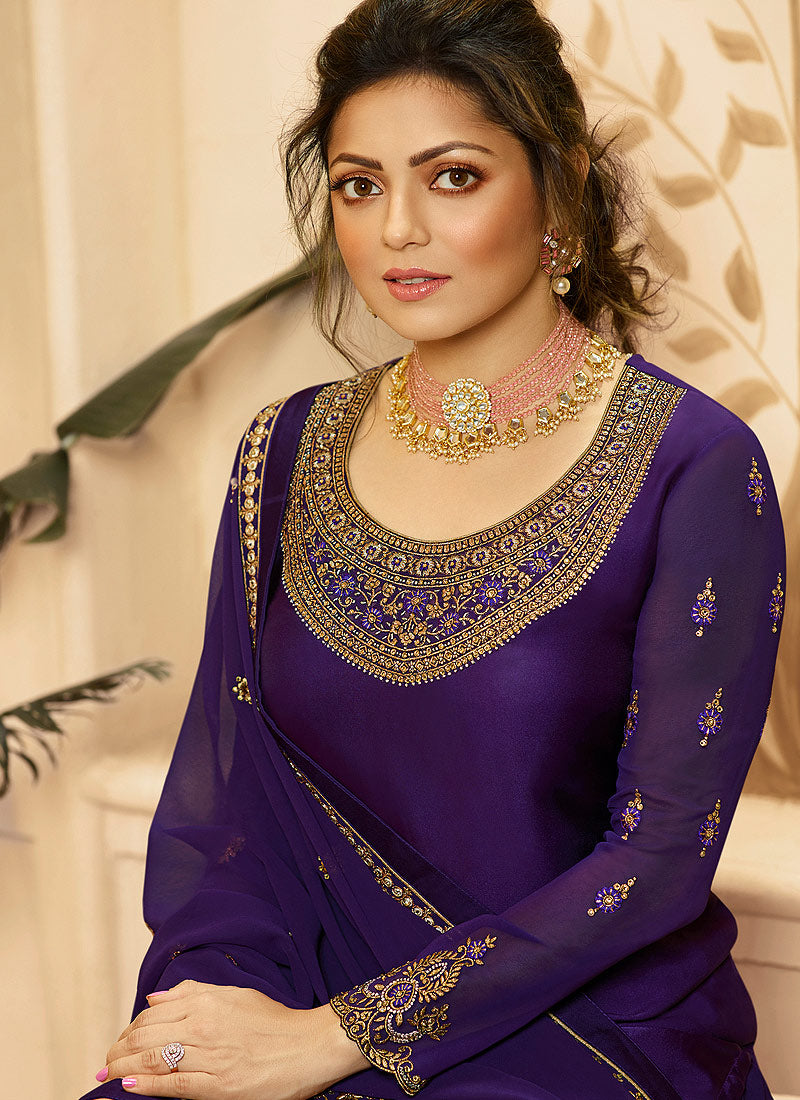 Purple Golden Indian Gharara/Churidar Suit