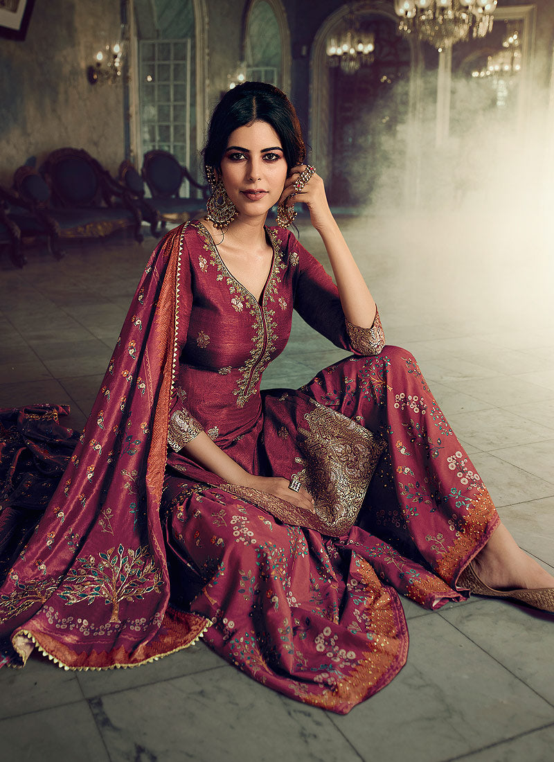 Maroon Gharara Suit In usa uk canada