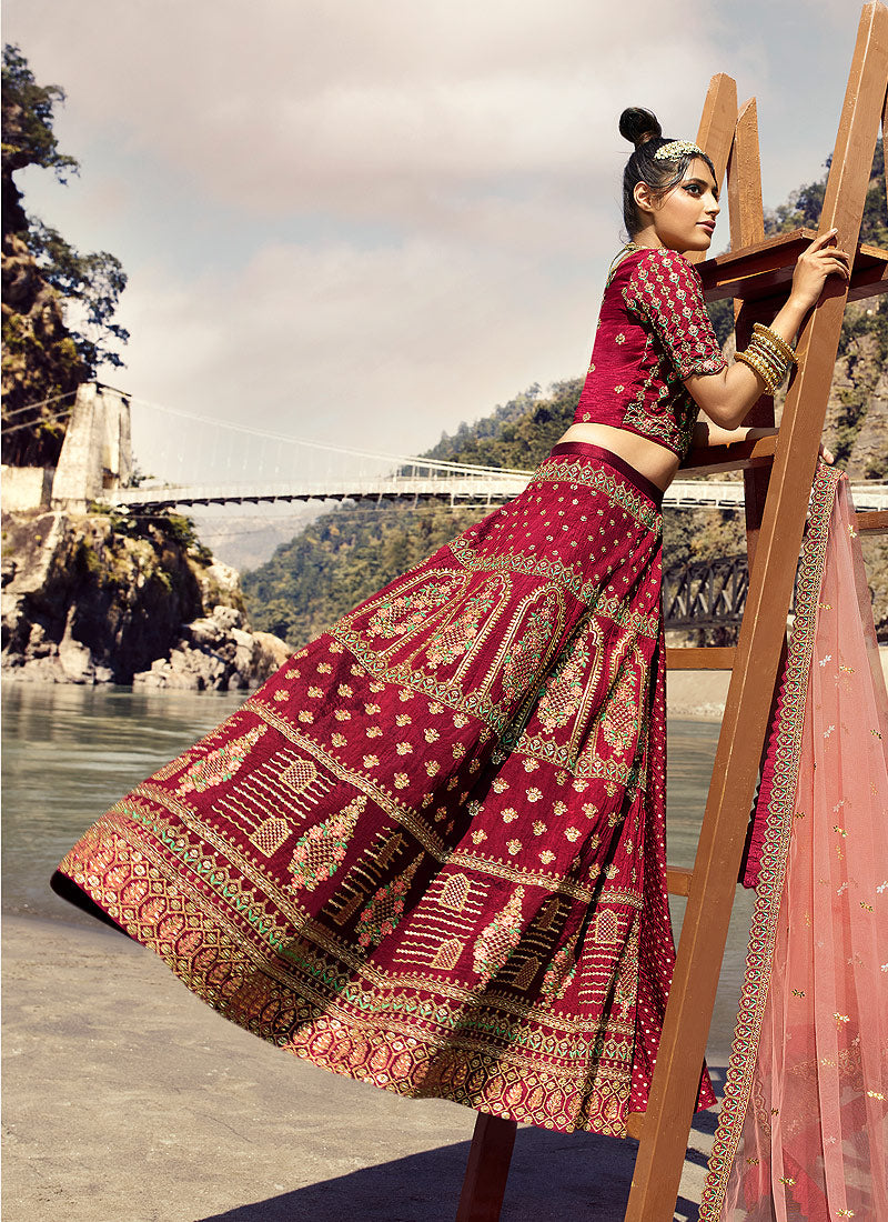Maroon And Pink Lehenga Choli In Usa