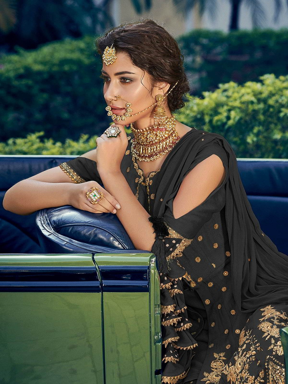 Black Embellished Gharara Suit