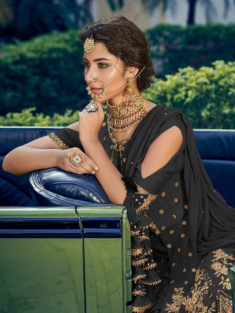 Black Embellished Gharara Suit