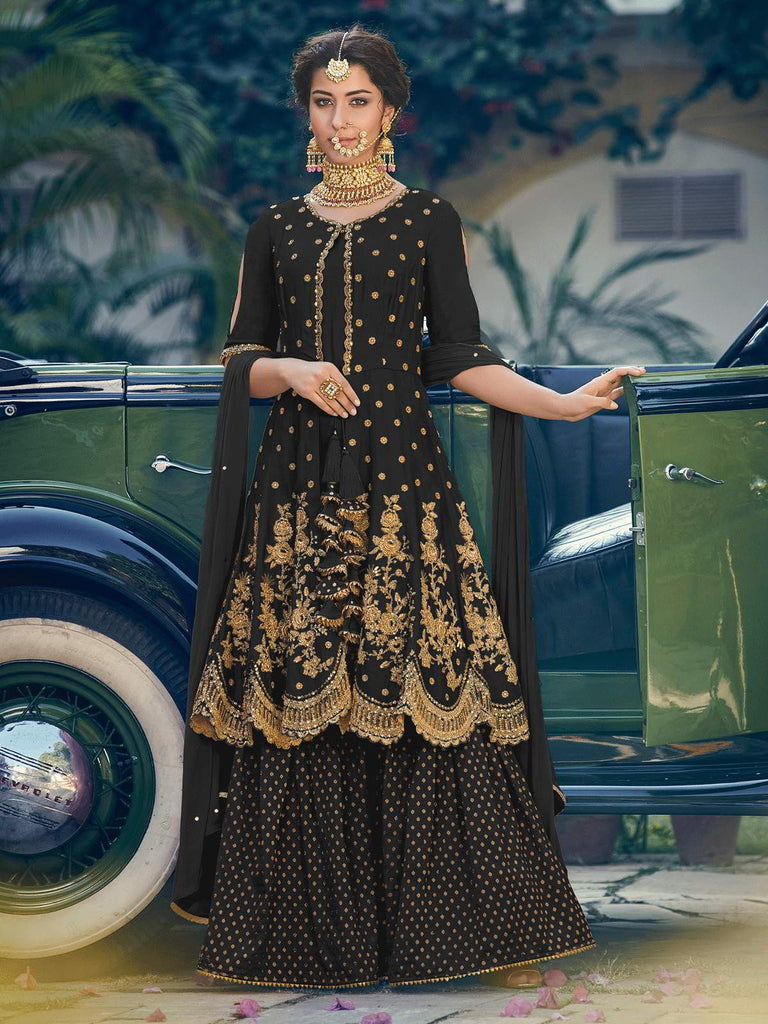 Black Embellished Gharara Suit