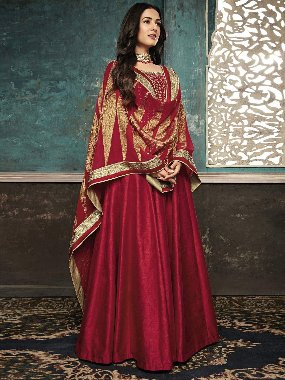 Red Rouge Designer Silk Anarkali Suit