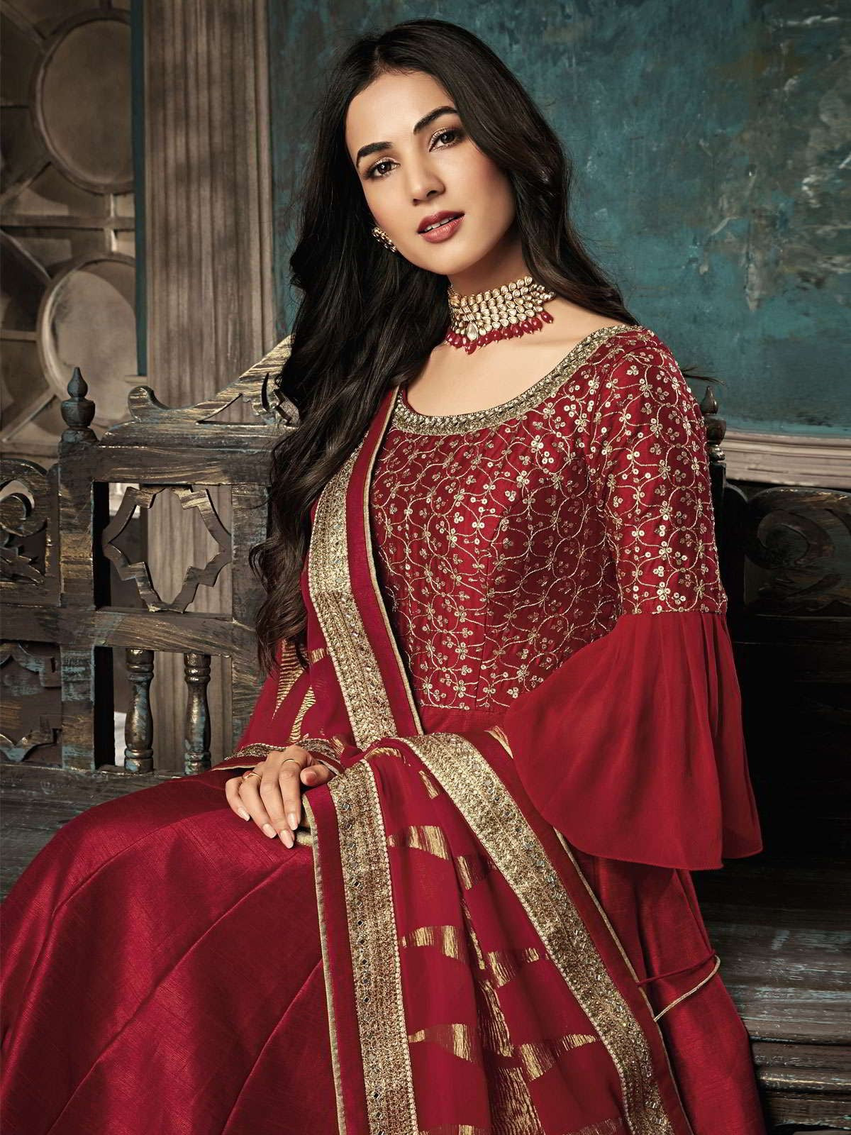 Red Rouge Designer Silk Anarkali Suit