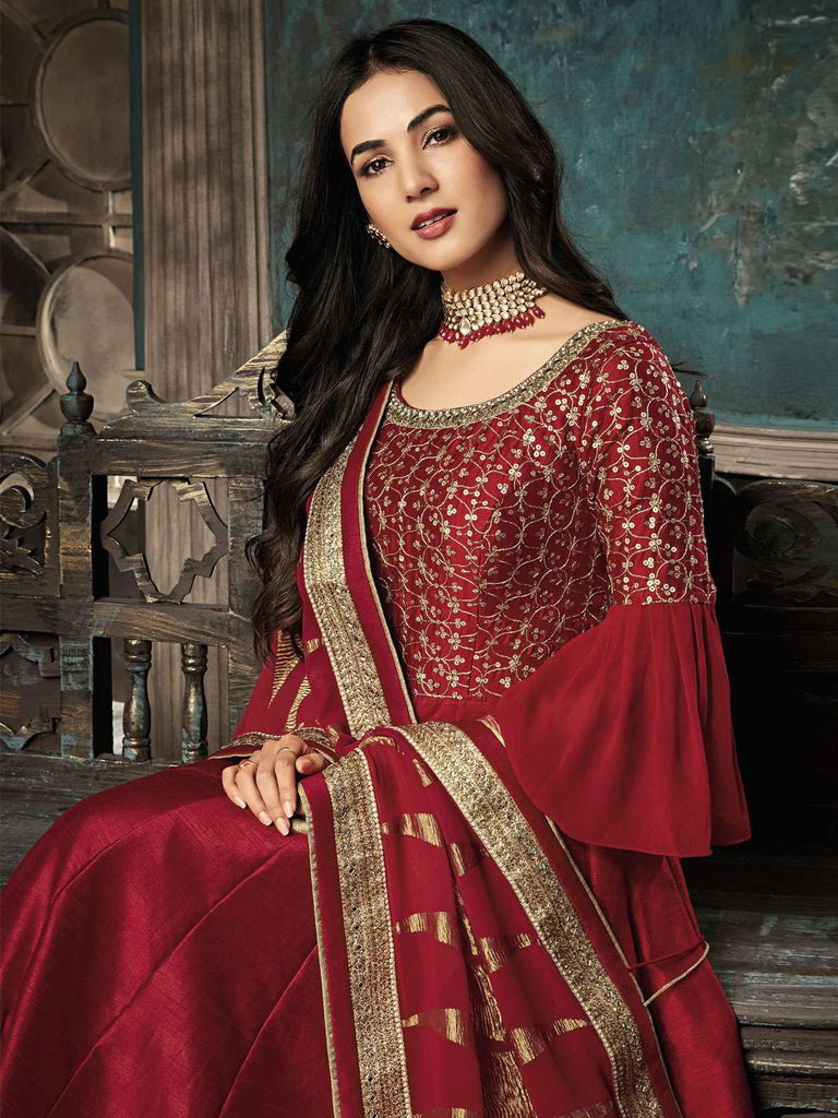 Red Rouge Designer Silk Anarkali Suit
