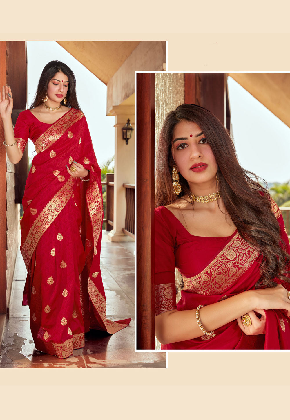 Red Golden Jacquard Silk Saree In usa uk canada