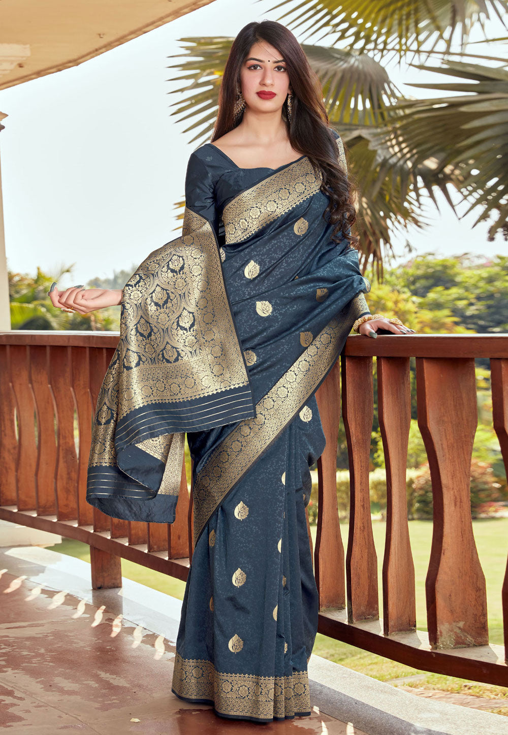 Grey Golden Silk Saree In usa uk canada