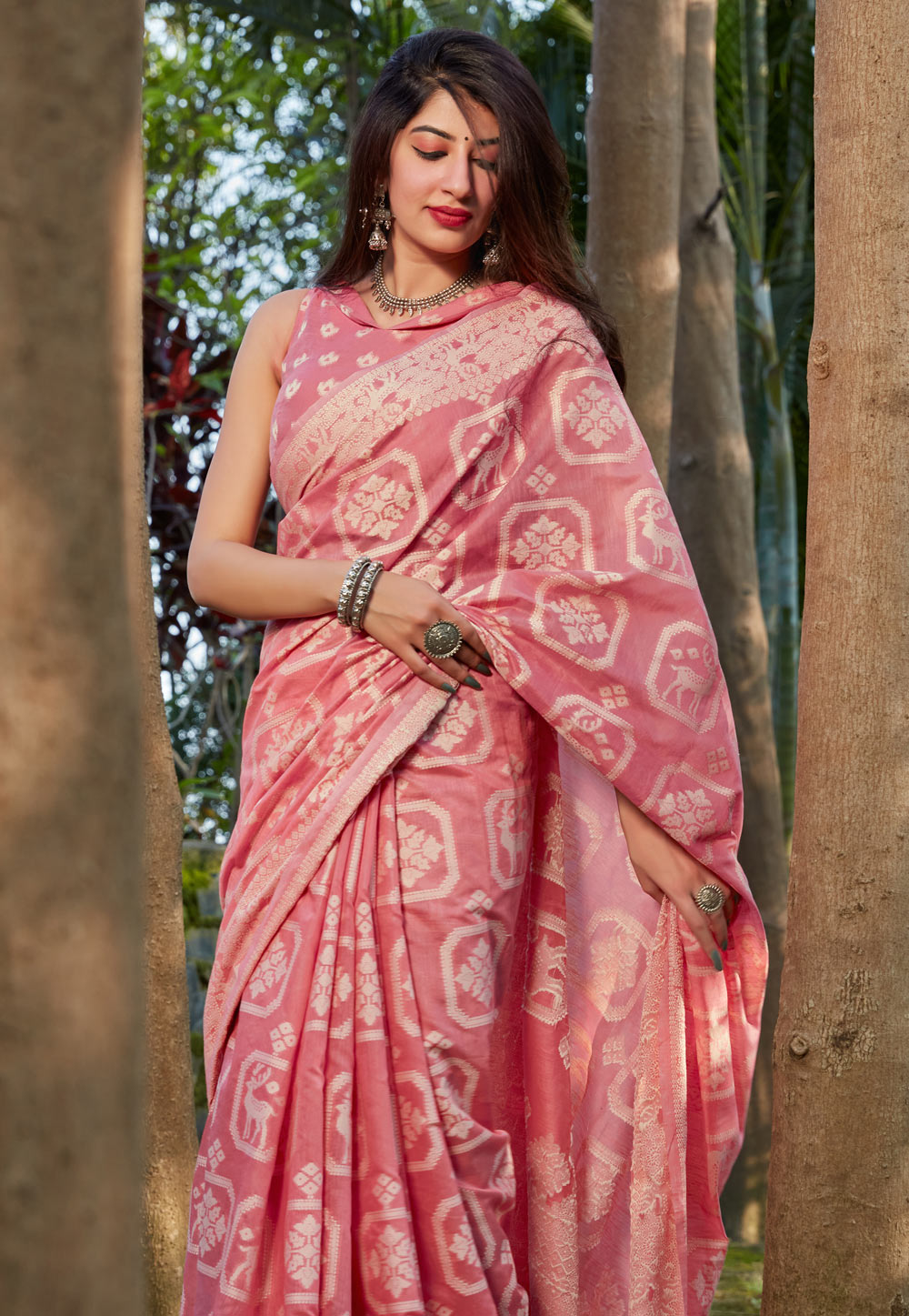 Pink Printed Silk Saree In usa uk canada