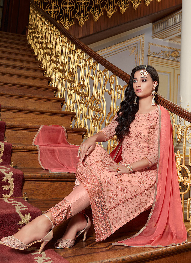 Peach Embroidery Pakistani Pant Suit In usa