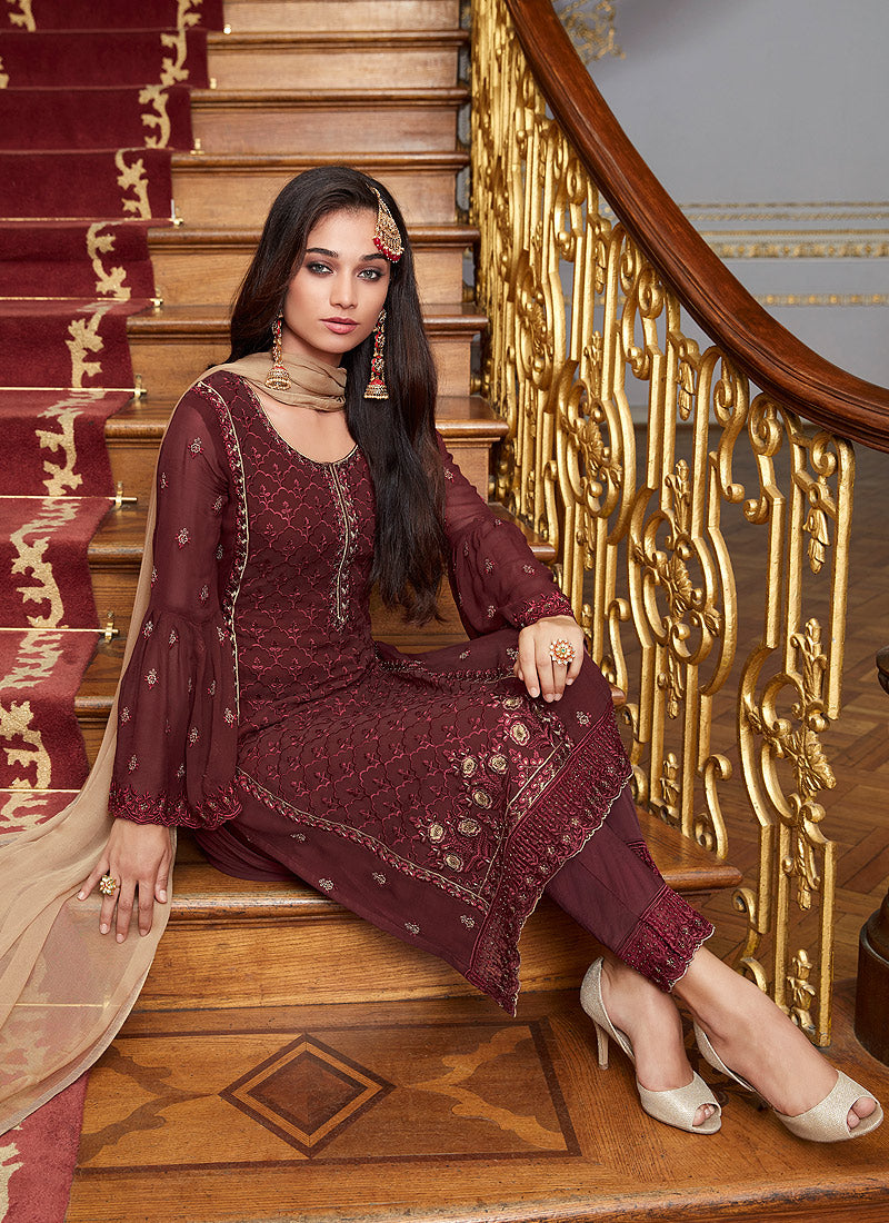Maroon Pakistani Pant Suit In uk
