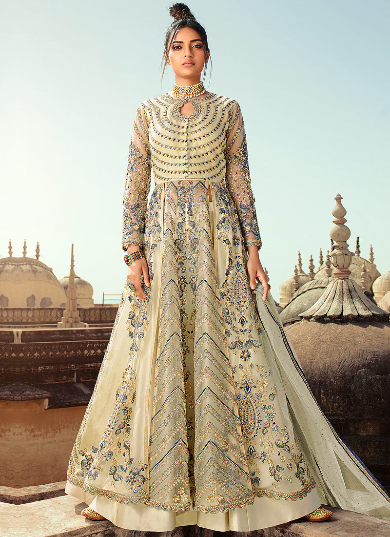 Off White Anarkali Lehenga/Pant Suit In usa uk canada