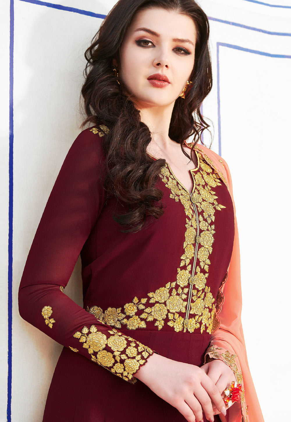 Maroon Flared Anarkali Suit