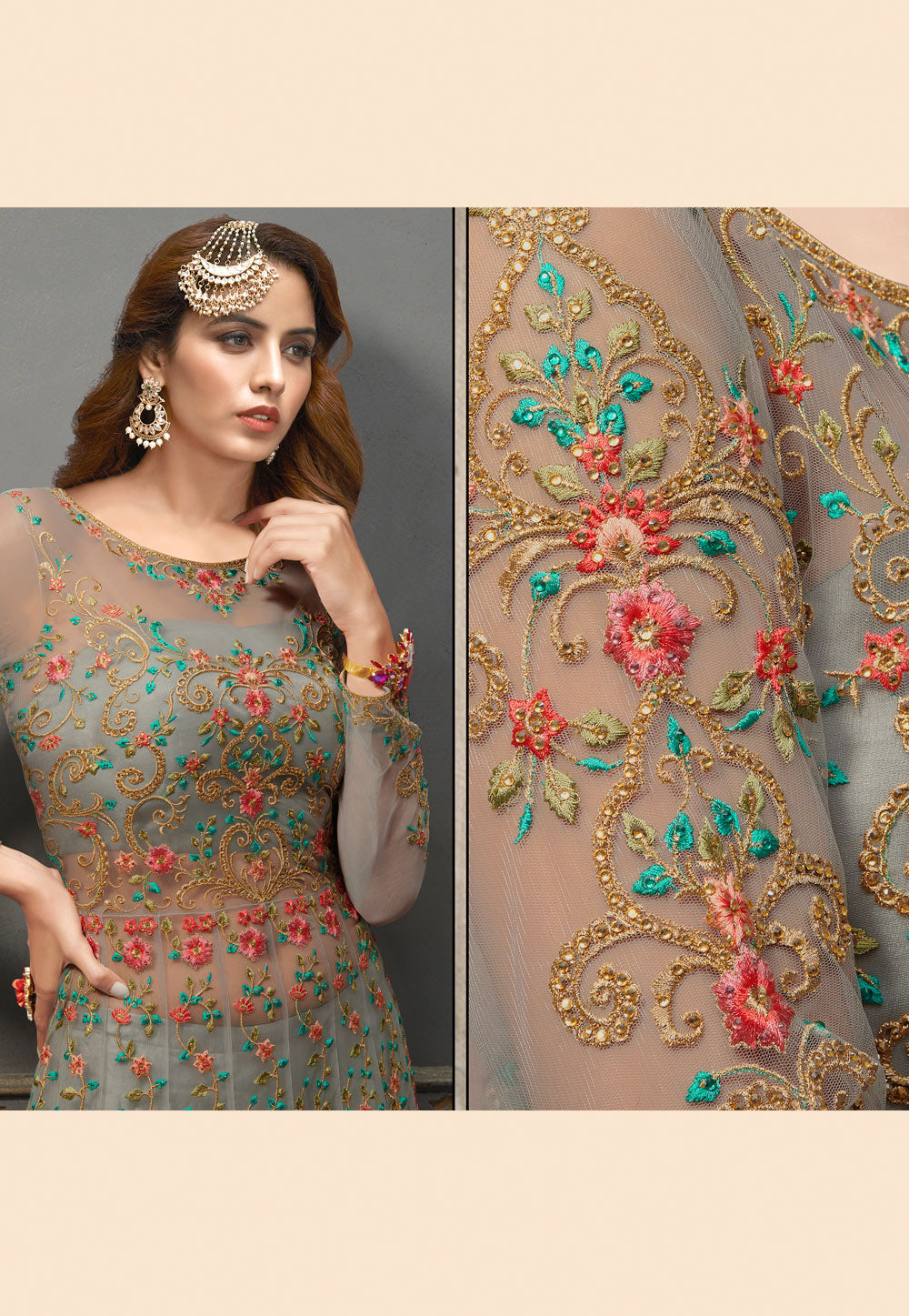 Grey Anarkali Lehenga In usa
