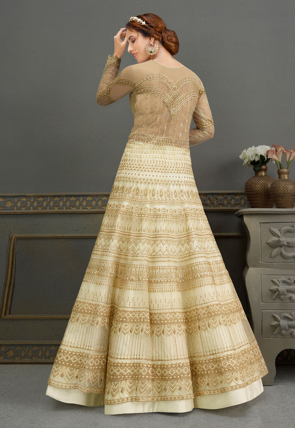 White Golden Anarkali Lehenga In usa uk