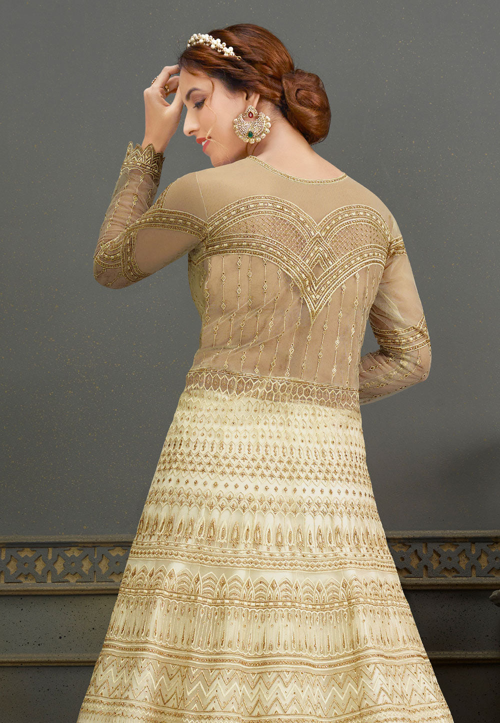 White Golden Anarkali Lehenga In usa uk canada
