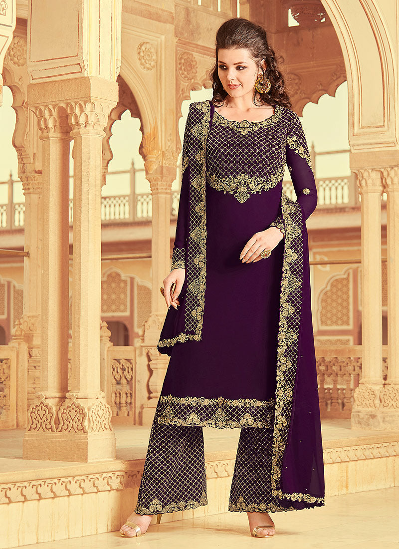 Purple Golden Palazzo Suit In usa uk canada