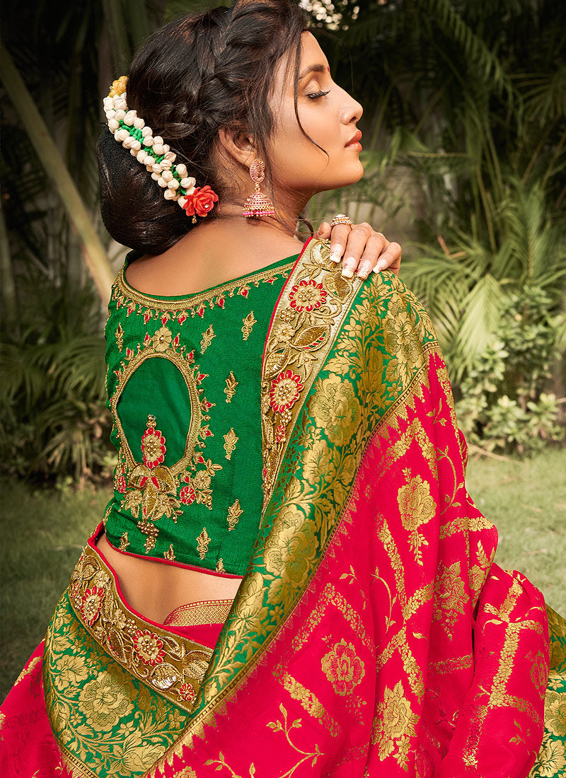 Indian Saree - Red And Green Silk Saree In usa uk canada